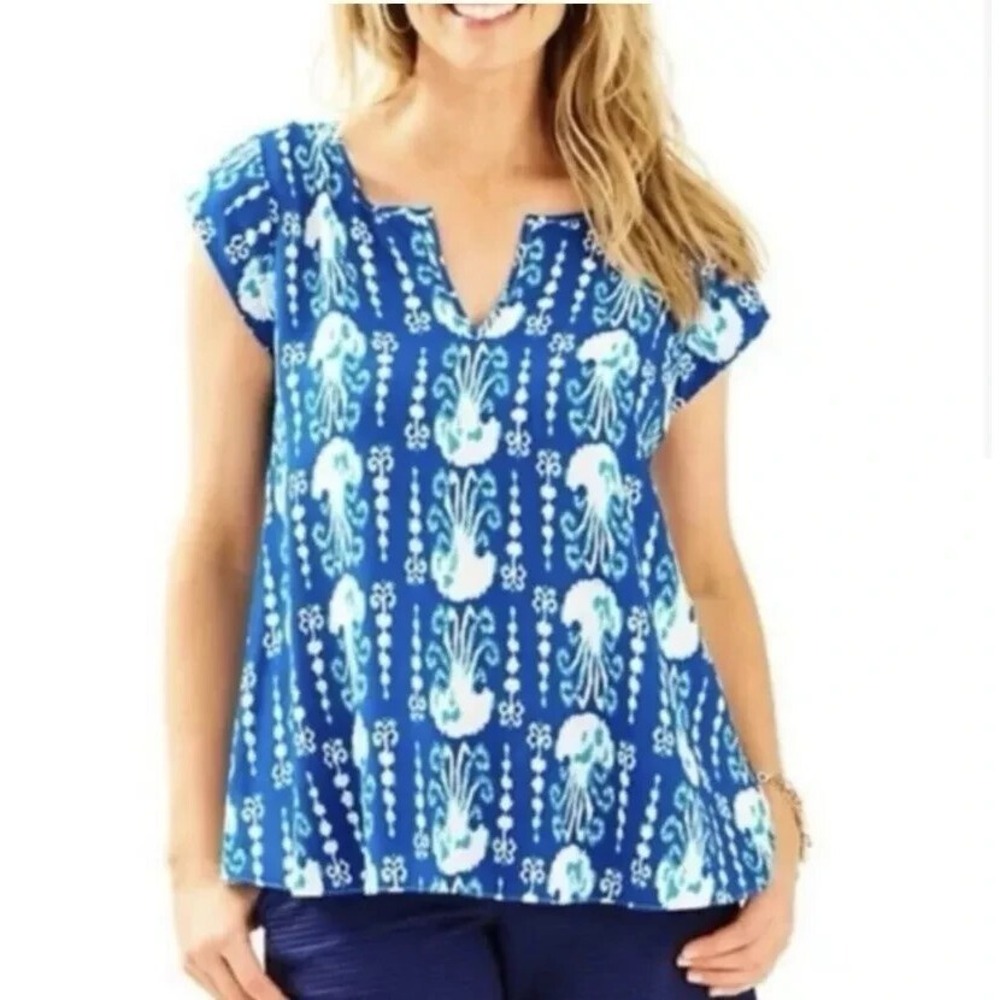 Lilly Pulitzer Shelley Top Blouse XXS 00 0 2 Get in Line Jellyfish Rayon Octopus